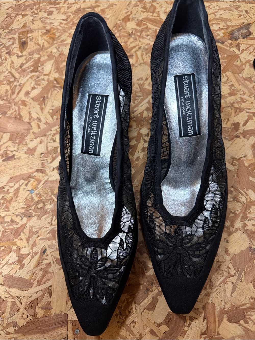 Stuart Weitzman Black Lace Pointed Flats